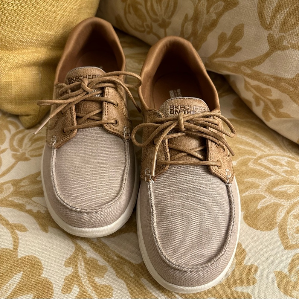 Skechers Taupe and Brown Canvas Lace-Up Sneakers